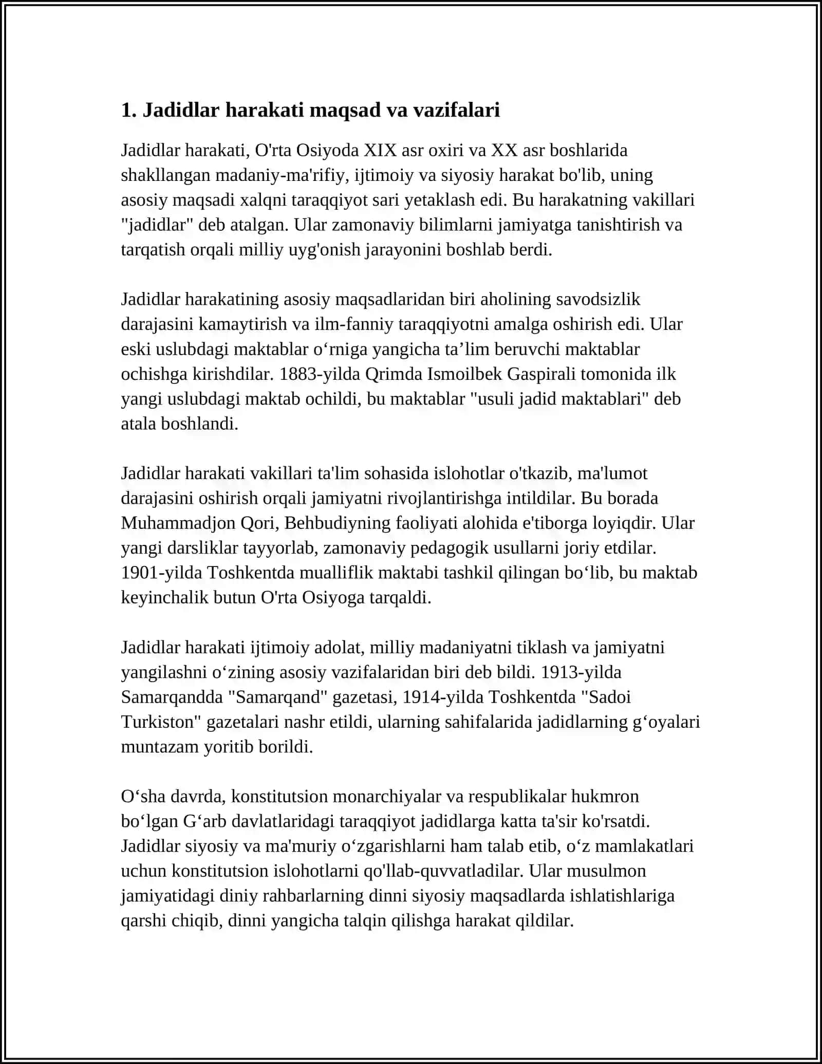 JADIDLAR JASORATI MILLATIMIZ FAXRI MAVZUSIDA INSHO 20 BETLIK 3
