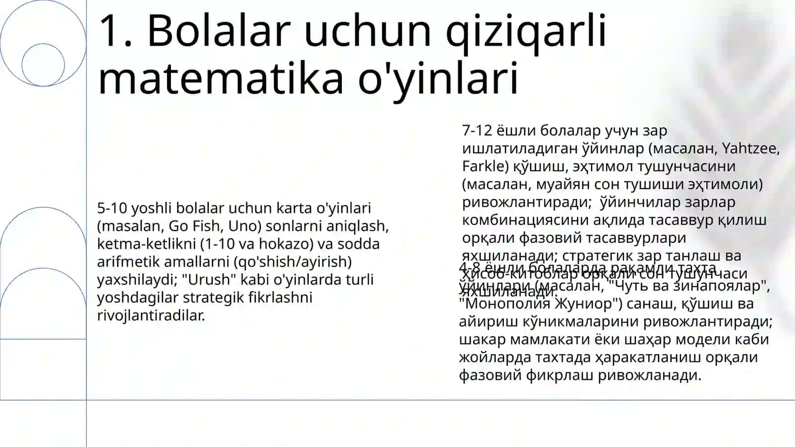Bolalar uchun matematik o'yinlar 3
