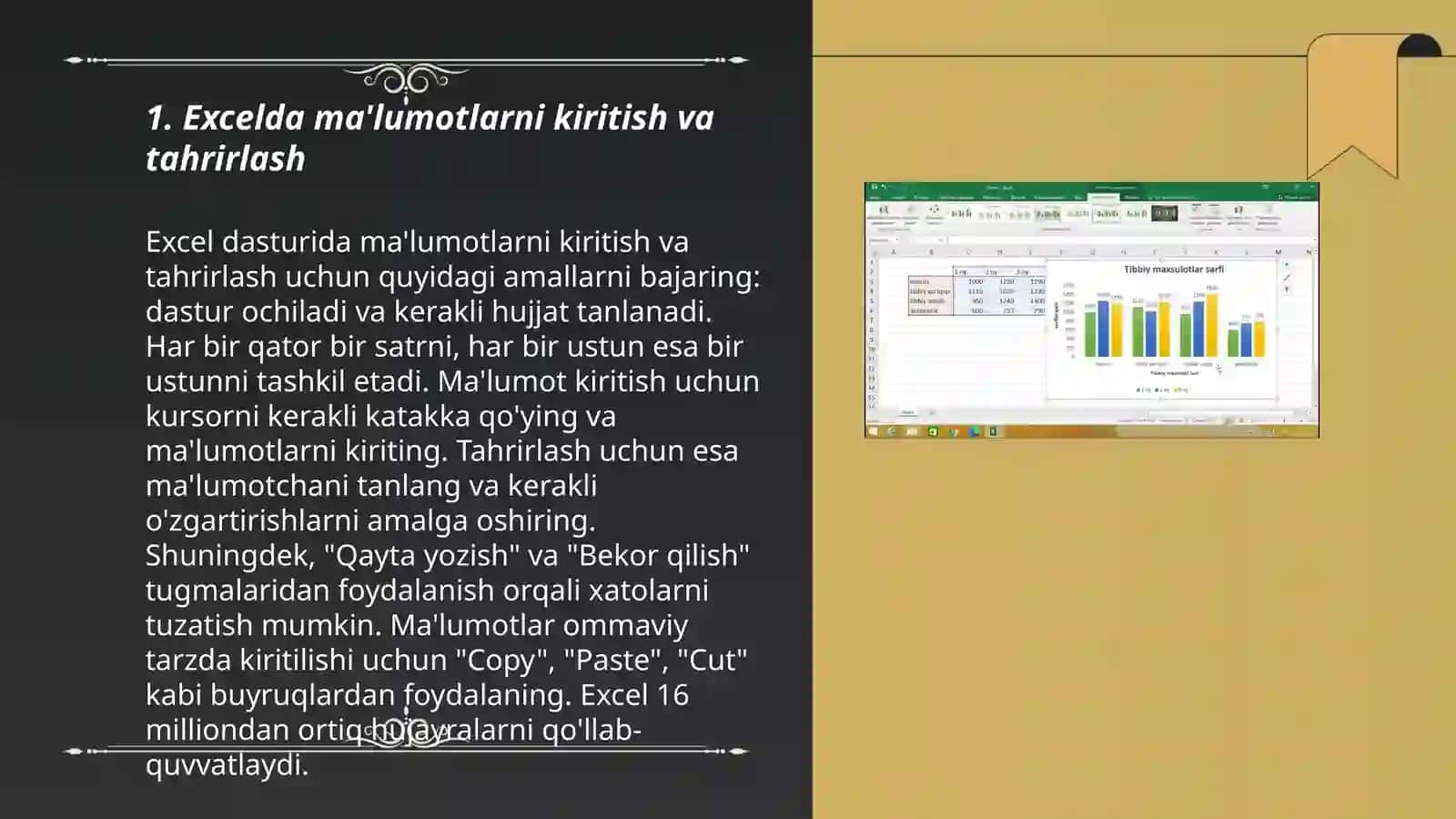 Excelda ma'lumotlarni kiritish va tahrirlash 3