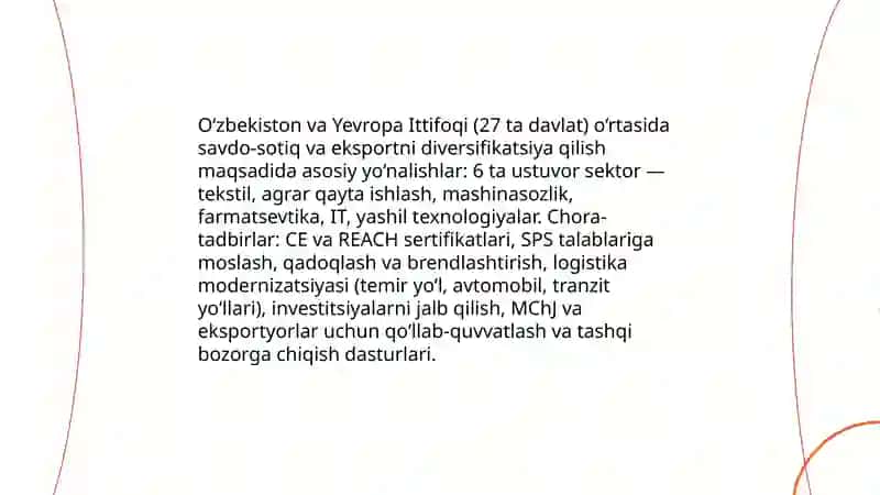 O‘zbekistonning Yevropa Ittifoqi mamlakatlari bilan istiqbolli hamkorliklari 3