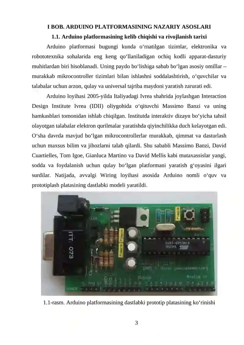 ARDUINO PLATFORMASI VA O‘RNATILGAN TIZIMLARNI PROTOTIPLASH 3