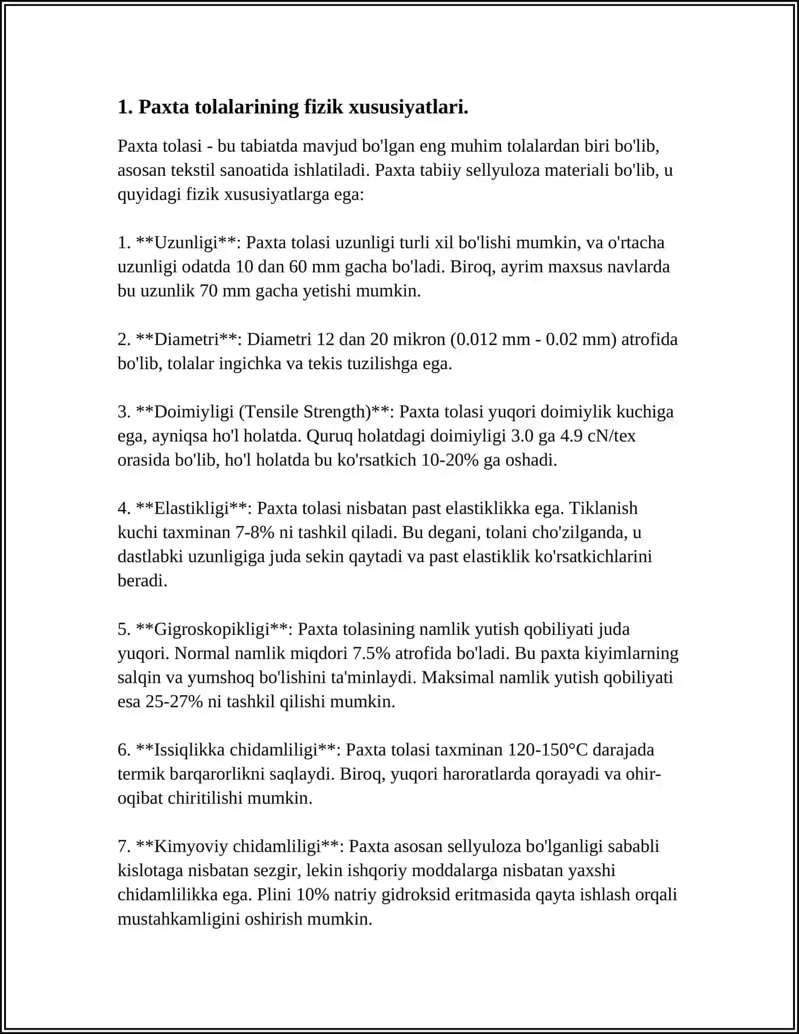 PAXTA TOLASINUNG SIFAT KO'RSATKICHLARINI ZAMONAVIY HVI TIZIMIDA O'RGANISH 3