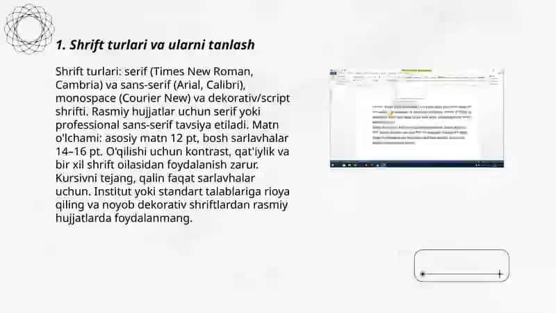 Word’da rasmiylashtirish:shrift,interval,sahifa tuzilishi 3