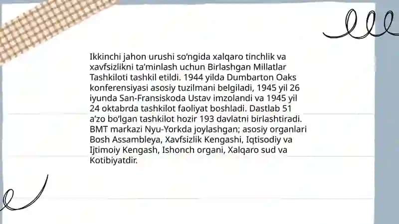 Birlashgan Millatlar Tashkiloti haqida ma’lumot bering 3