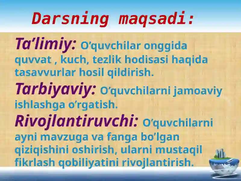 Mehaniq Quvvat va uning birligi Dars Islanmasi 3