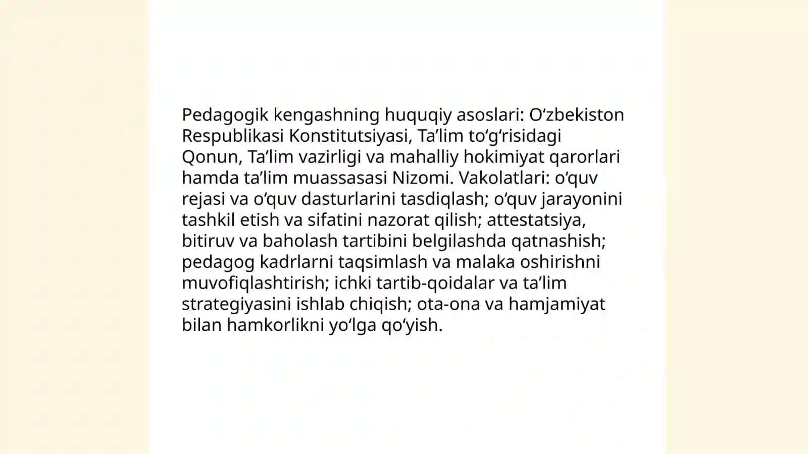 Pedagogik Kengash ta'lim muassasasining boshqaruv organi sifatida 3
