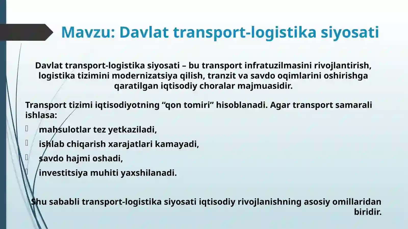 Davlat transport-logistikasi iqtisodi rivojlanishi 3