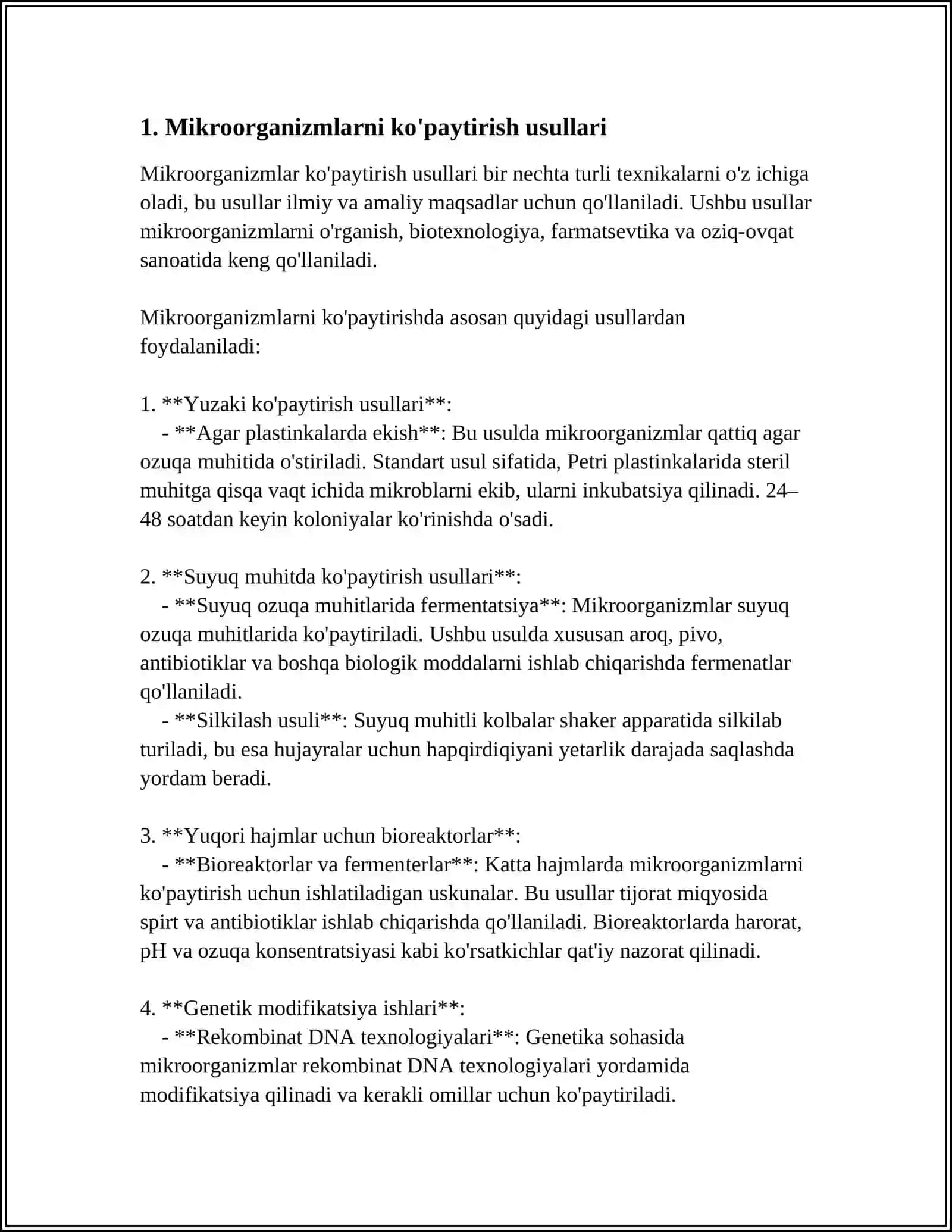MIKROORGANIZMLARNI KOʻPAYTIRISH. MIKROB HUJAYRALARI METABOLIZMI. SOF KULTURALARNI AJRATISH. SANOAT FERMENTYORLARIDA MIKROORGANIZMLAR BIOMASSASINI OLISH 3