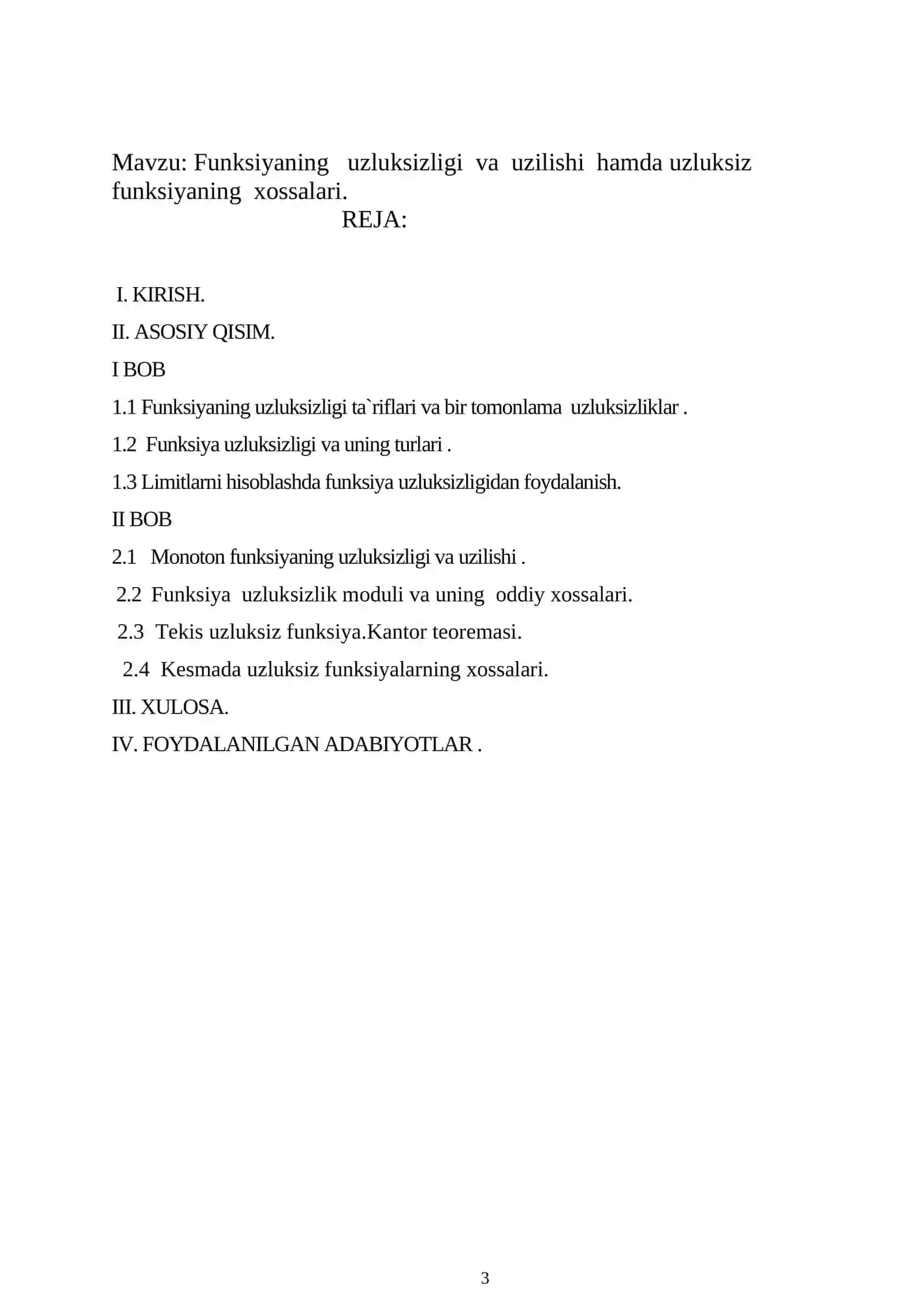 Funksiyaning uzluksizligi va uzilishi hamda kesmada uzluksiz funksiyaning xossalari 3