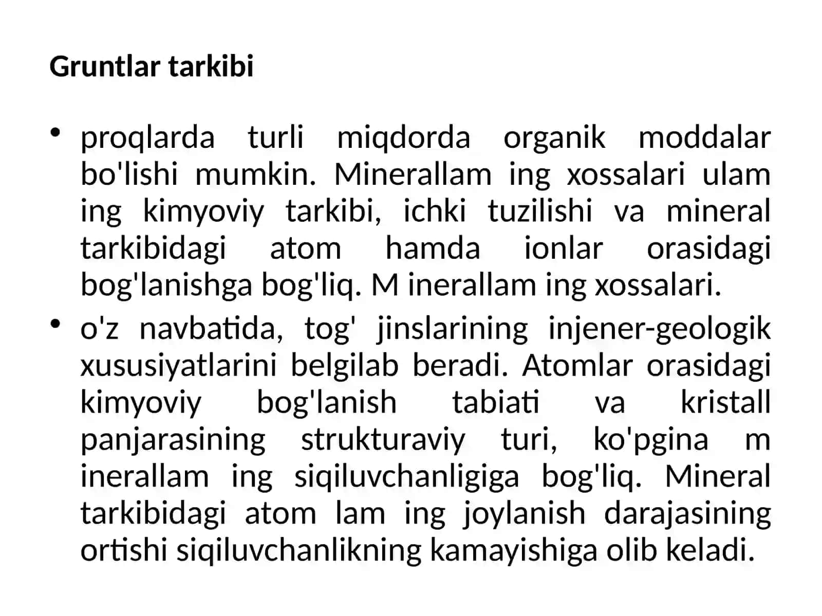 gravitatsion  jarayonlar rivojlanishda gruntlarning tarkibi, tuzilishi va xususiyatlarining roli 3