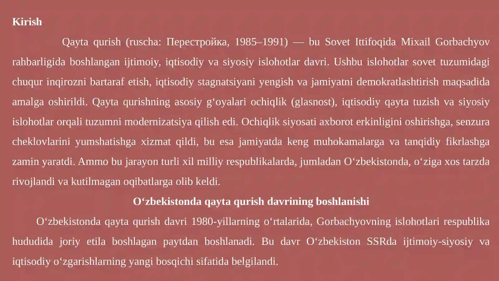 Qayta qurish yillarida O‘zbekistondagi ijtimoiy-siyosiy vaziyat 3