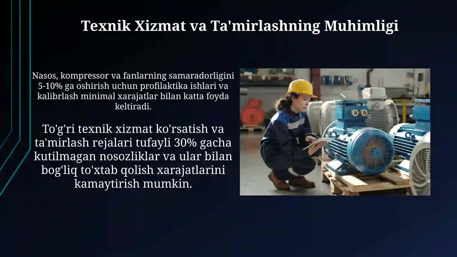Nasos, kompressor va ventilyatorlarni ishlatishda elektir energiyadan tejamkorlik bilan foydalanish 3