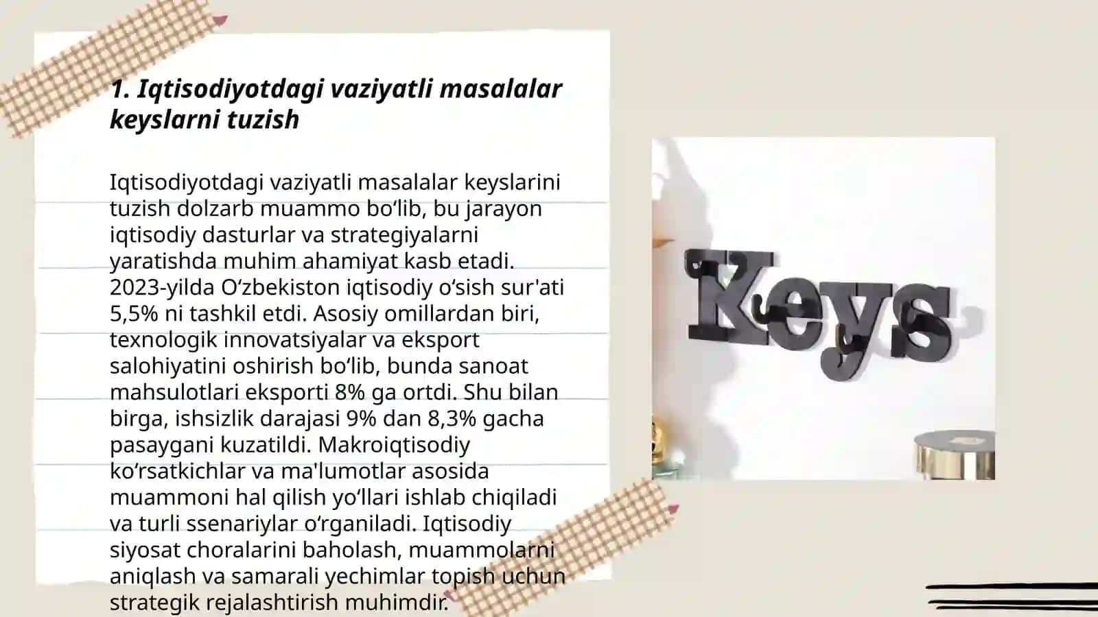Iqtisodiyotdagi vaziyatli masalalar keyslarni tuzish 3