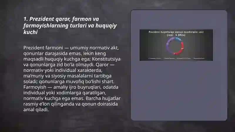 Prezident qaror, farmon va farmoyishlarning turlari va huquqiy kuchi 3