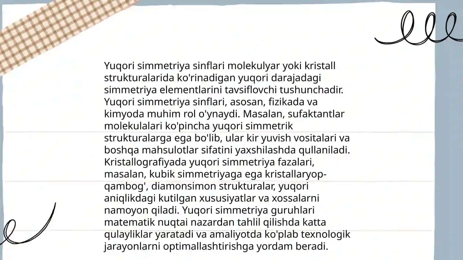 Yuqori simmetriya sinflari 3
