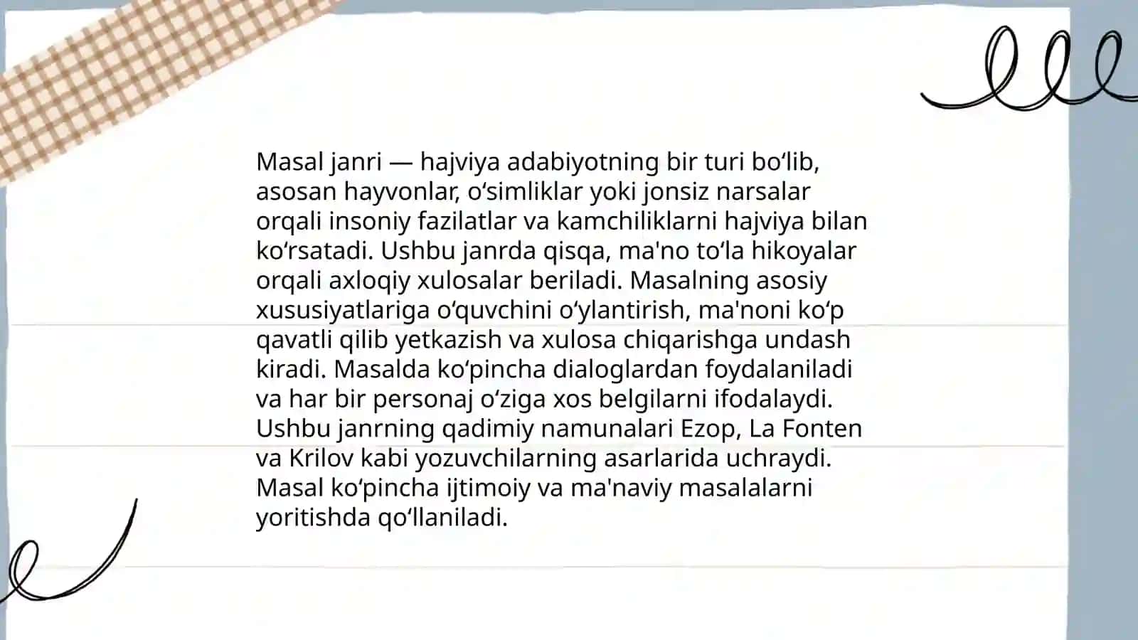 Masal janriga xos matn ustida ishlash 3
