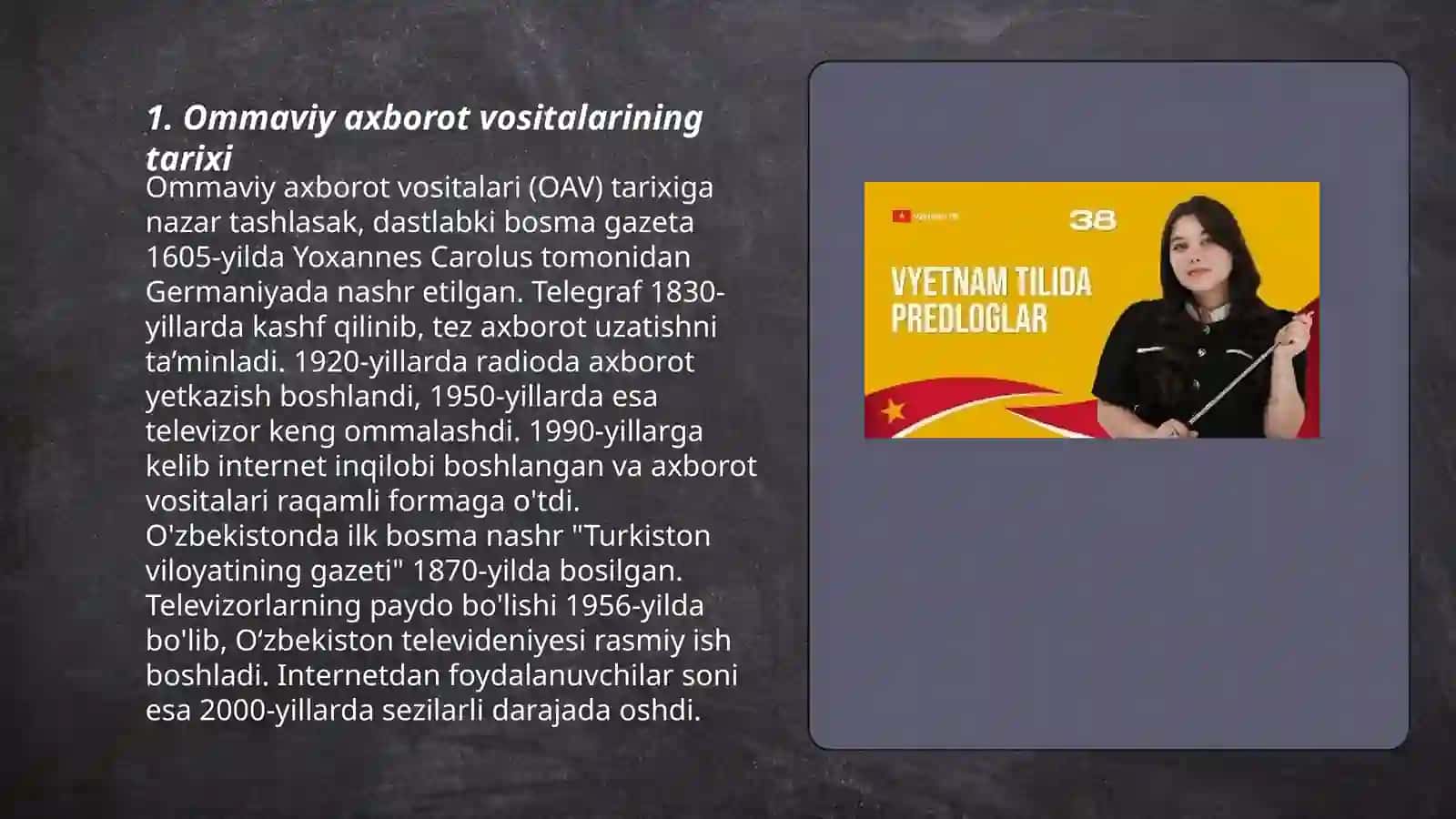 Ommaviy axborot vositalari. Yordamchi so'z turkumlari 3