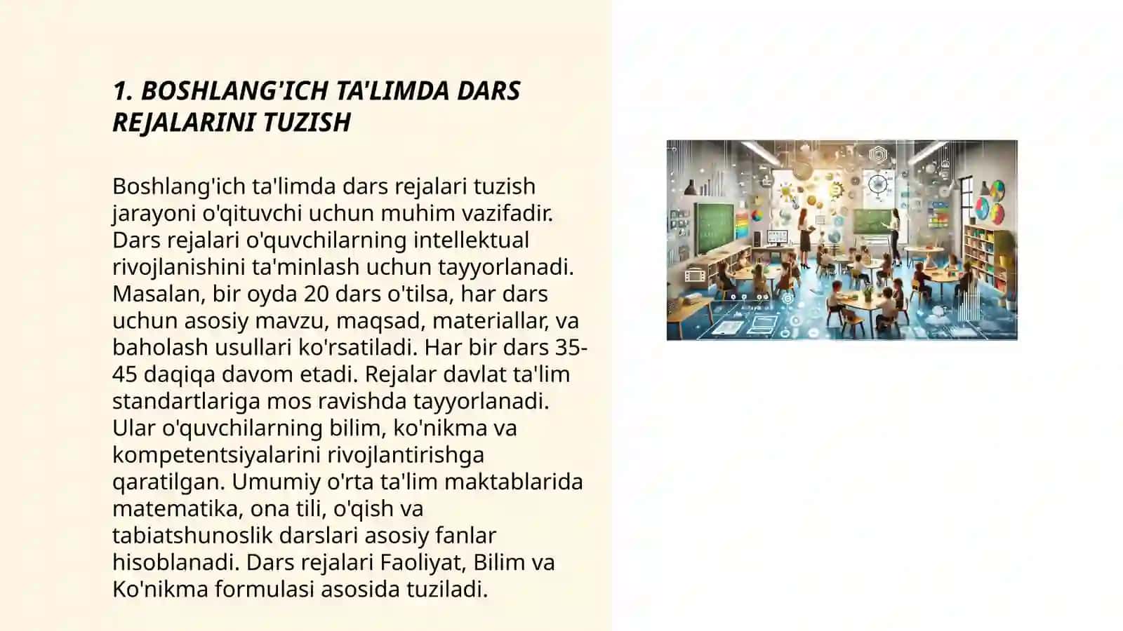 BOSHLANG'ICH TALIMDA DARS MASHG'ULOTLARI ISHLANMALARINI YARATISH OCHIQ DARSLARNI TASHKIL ETISH METODIKASI 3