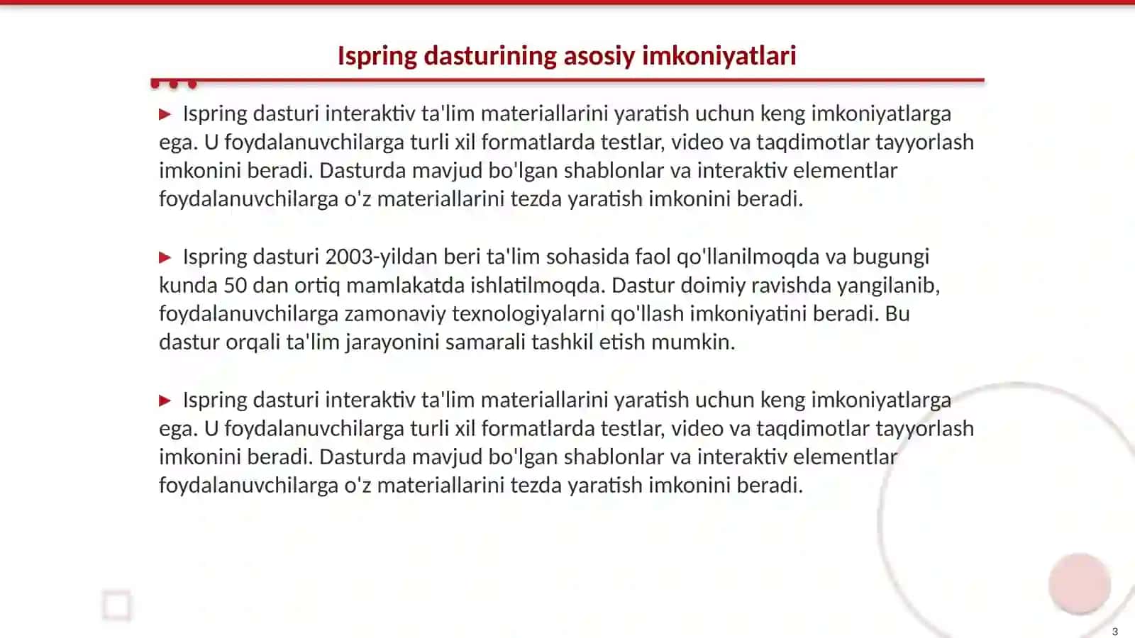 Ispring dasturida test yaratish 3
