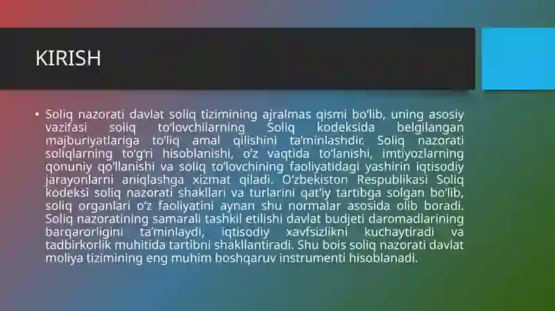 SOLIQ NAZORATI UNING TURLARI VA SHAKLLARI 3