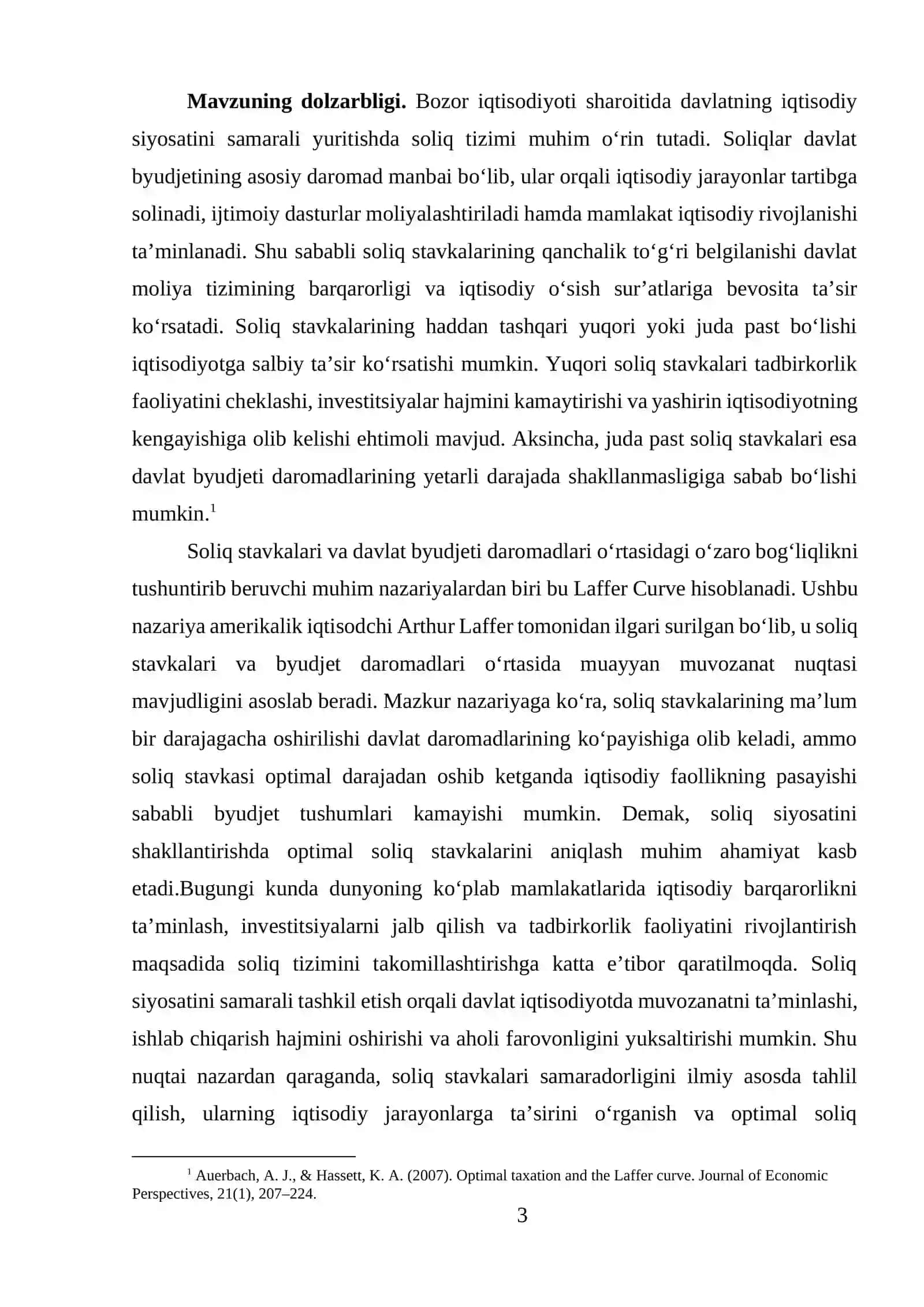DINAMIK IQTISODIYOT - Laffer egri chizig‘i va soliq stavkalari samaradorligi mavzusida tayyor kurs ishi 3