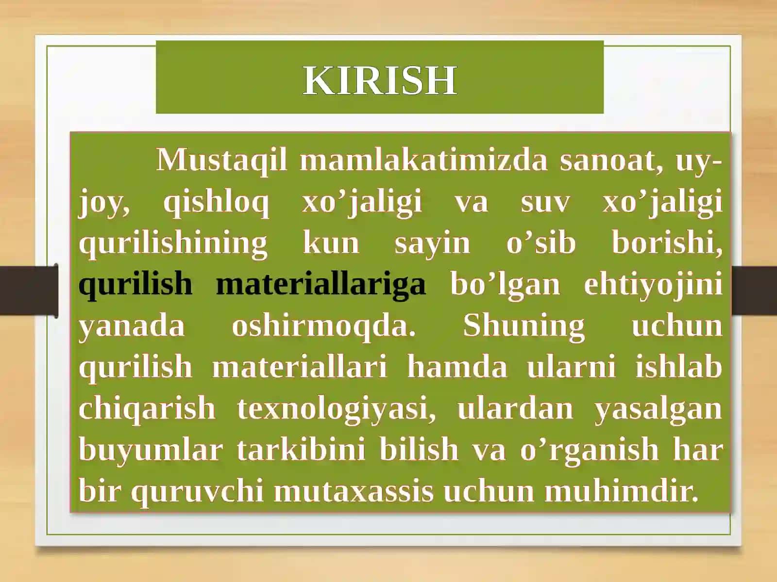 Qurilishmateriallarihaqidaumumiyma’lumot,ularningtasnifi.Qurilishmateriallariningasosiyfizikvamexanikxossalari 3