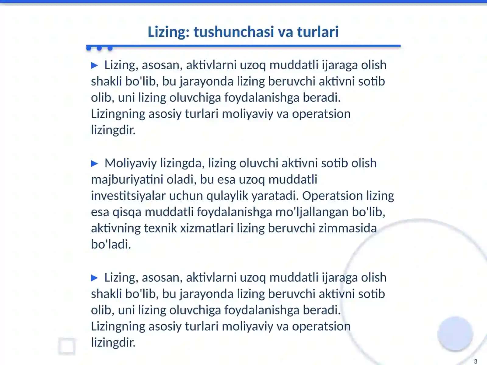 Lizing va uning investitsiyalarni moliyalashtirishdagi roli 3