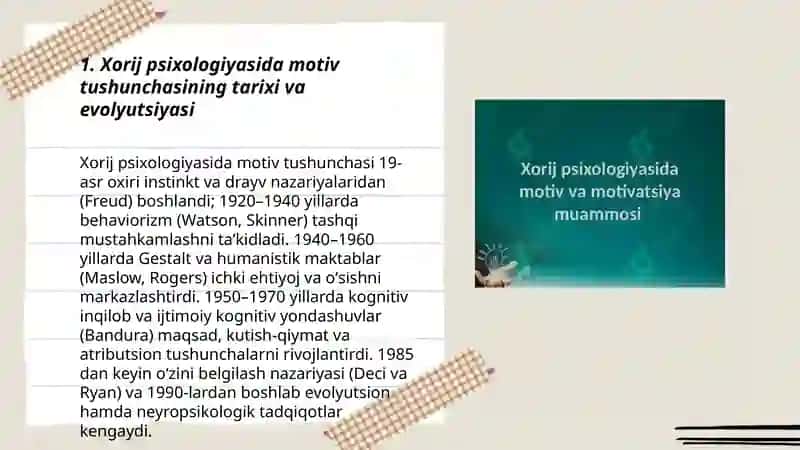 Xorij psixologiyasida motiv va motivatsiya muammosi 3