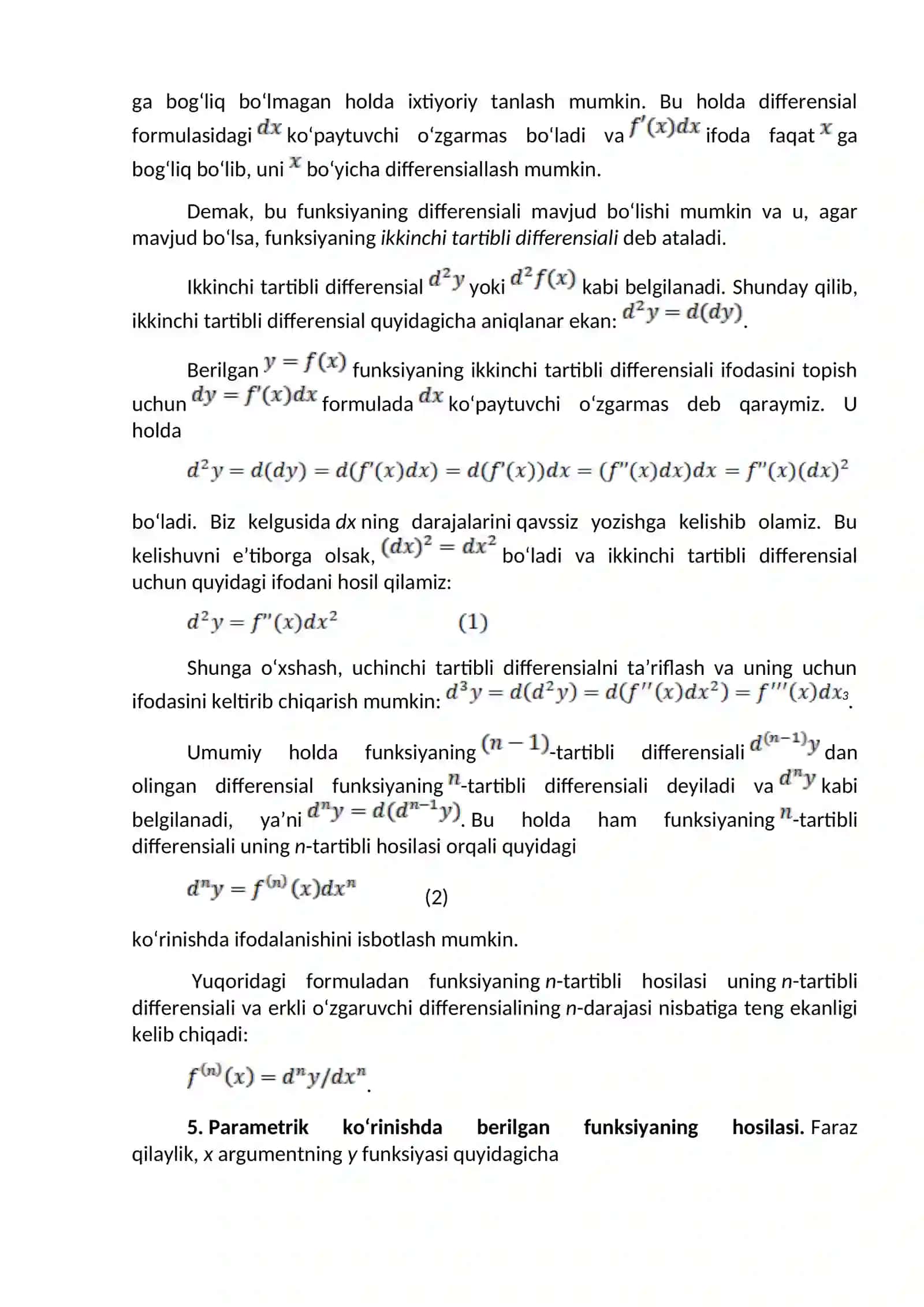 Yuqori tartibli hosilalar va differensiallar 3