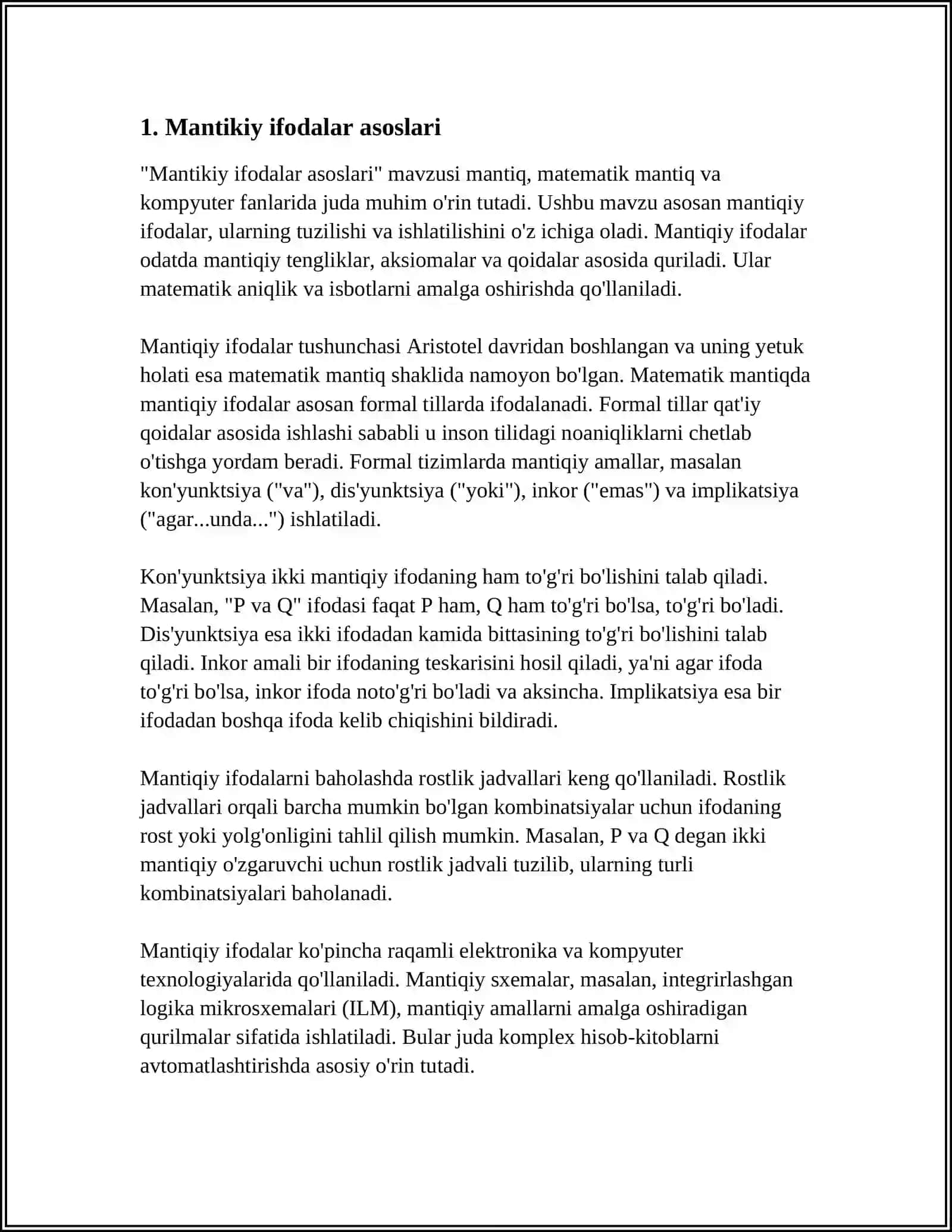 MANTIQIY IFODALAR VA ULARNING SHARTLI OPERATORLARDAGI QO‘LLANILISH 3