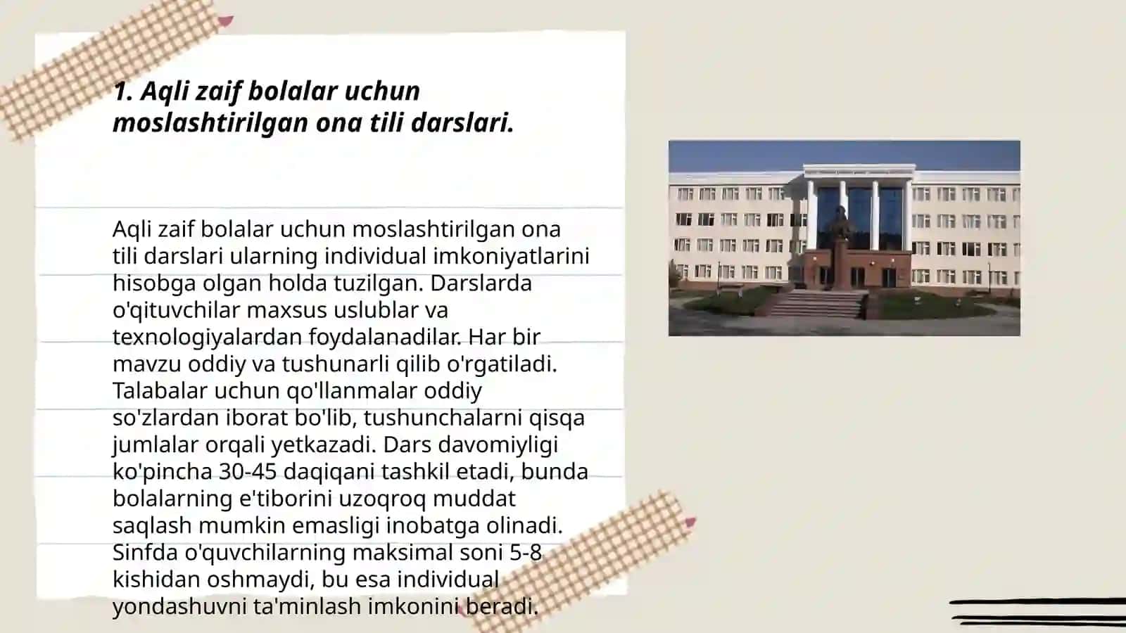 Aqli zaif bolalar uchun ixtisoslashtirilgan maktab, maktab - internatlariga ona tili fanidan moslashtirilgan davlat talim talablarini tahlil qilish 3