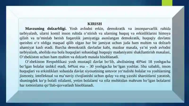 BMT BOSH ASSAMBLEYASI TOMONIDAN 1989-YIL 20-NOYABRDA QABUL QILINGAN “BOLA HUQUQLARITOʻGʻRISIDA”GIKONVENSIYASINING MOHIYATI. 3
