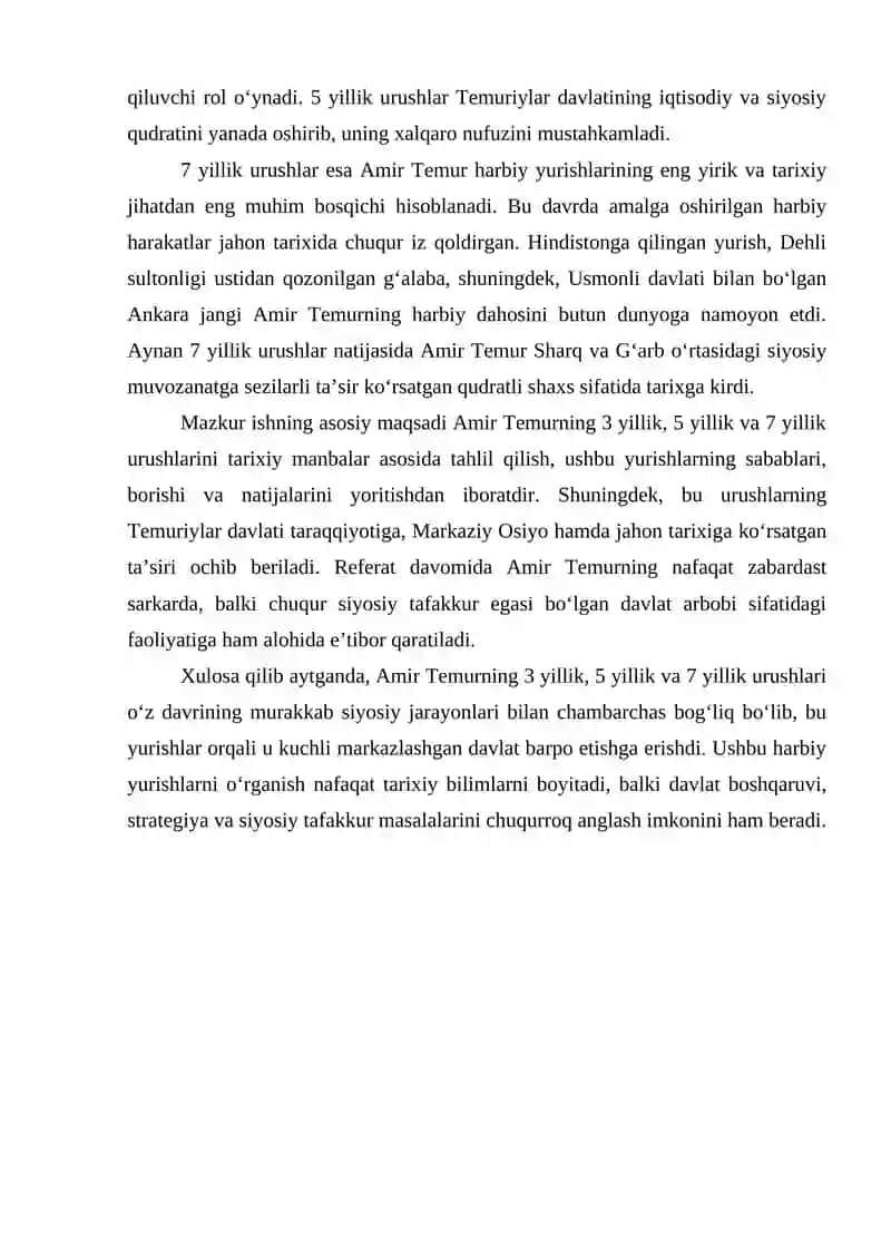 Amir Temurning 3 yillik, 5 yillik va 7 yillik harbiy yurishlari 3