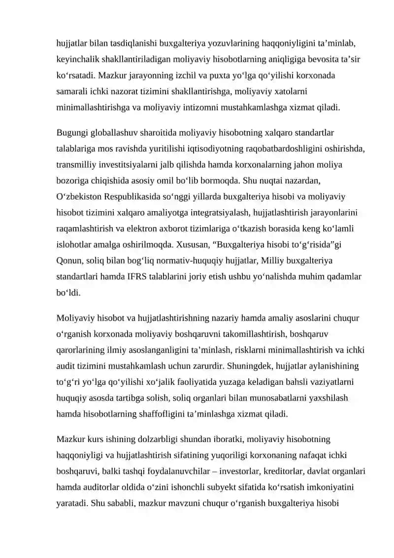 MOLIYAVIY HISOBOT VA HUJJATLASHTIRISHNING NAZARIY ASOSLARI HAMDA AMALIYOTDAGI AHAMIYATI 3