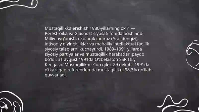 Mustaqillikka erishish Oʻzbekistondagi ijtimoiy - siyosiy jarayonlar 3