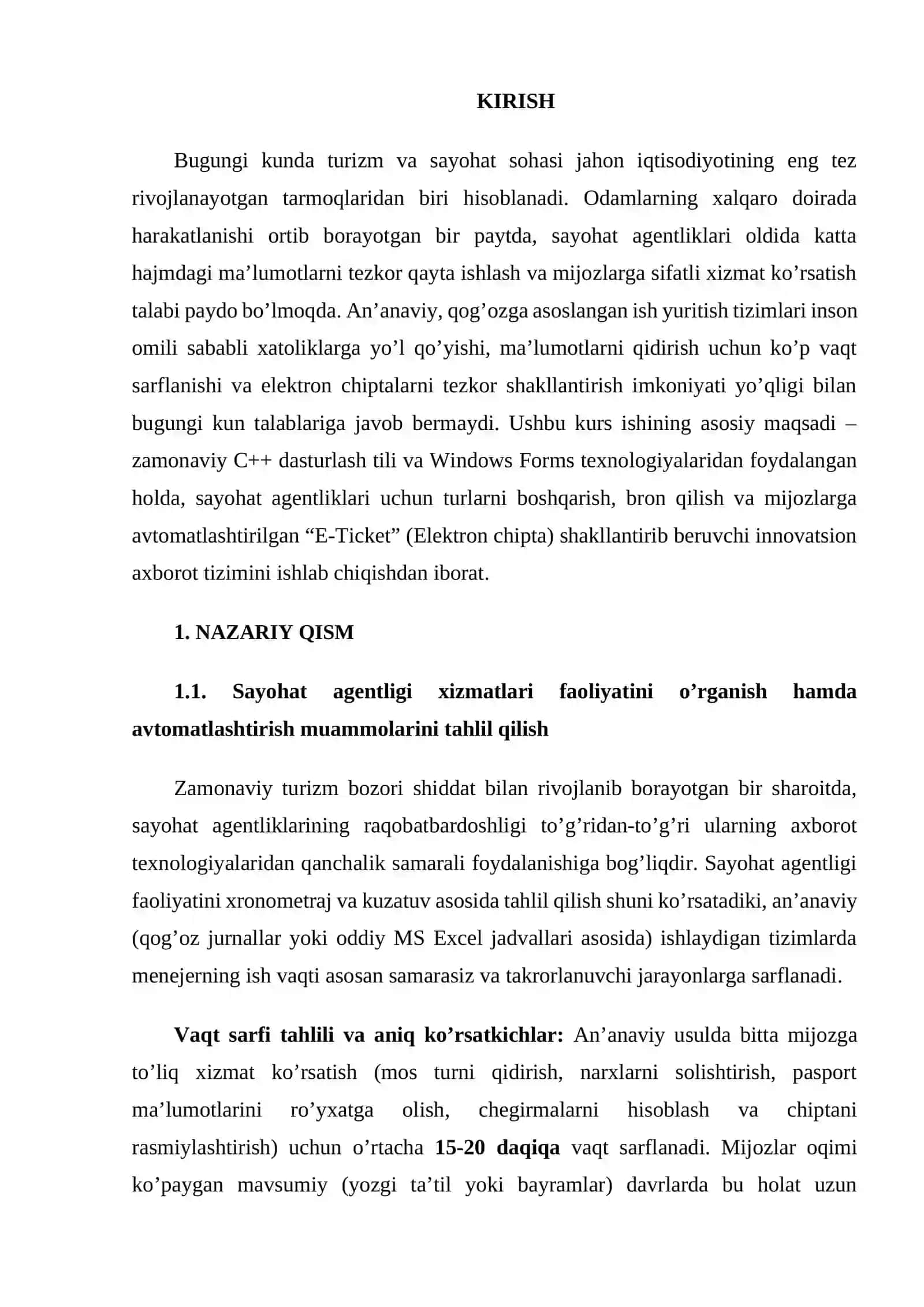 Visual Studio da Kurs Ishi Loyihasi | SAYOHAT AGENTLIGI MA’LUMOTLARI UCHUN DASTURIY ILOVA YARATISH 3