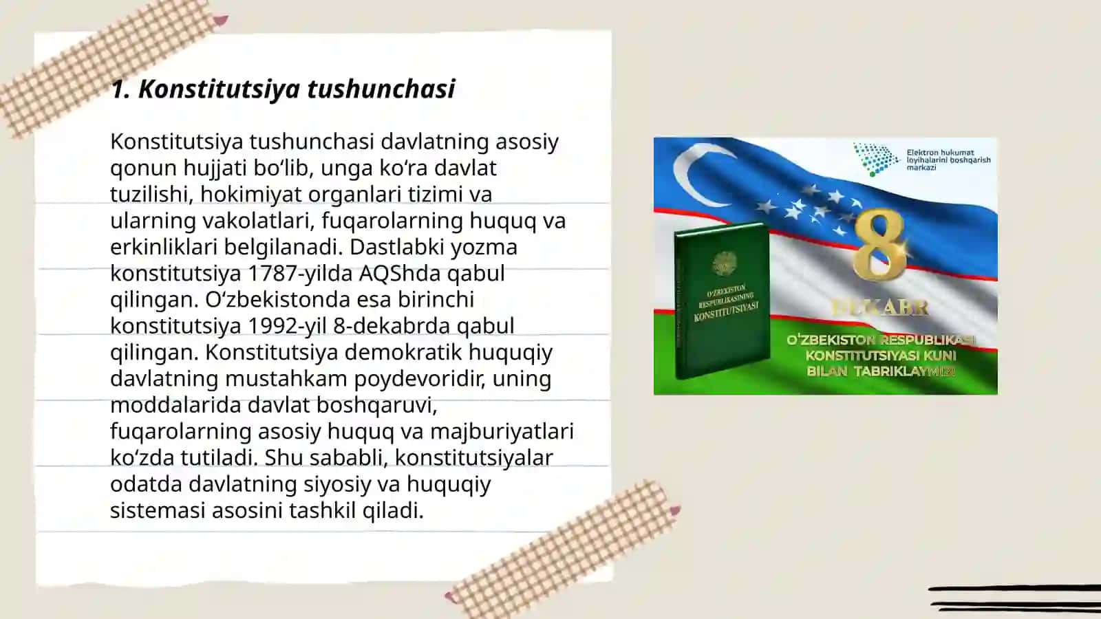 Konstitutsiya nima. O’zbekiston respublikasida konstitutsiyasini qabul qilinishi 3