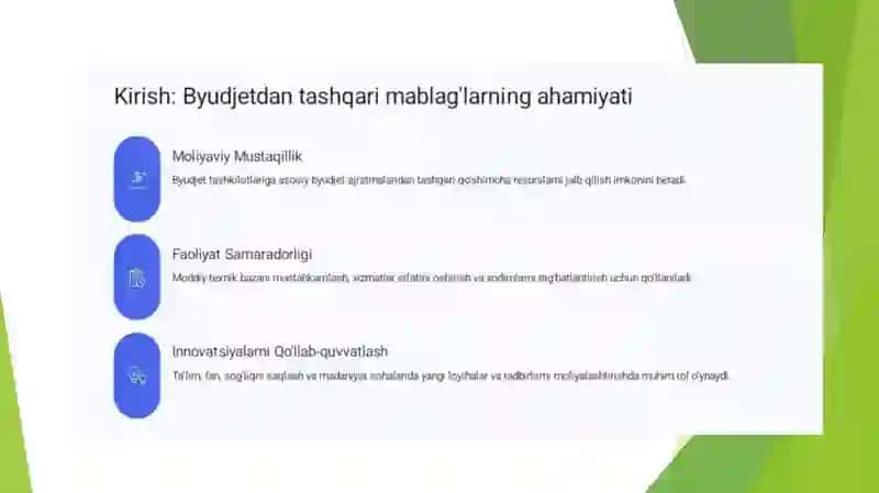 Byudjet tashkilotlarining byudjetdan tashqari mablag'lari hisobi 3