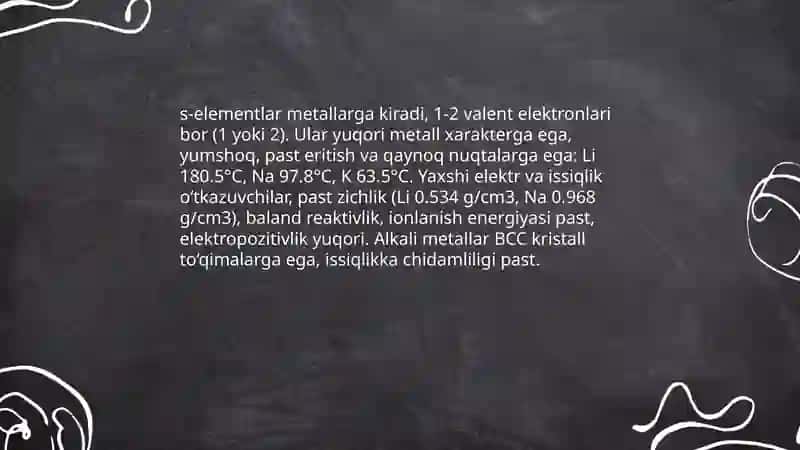 S, P, D Elementlarning Fizikaviy va Kimyoviy Xossalari 3