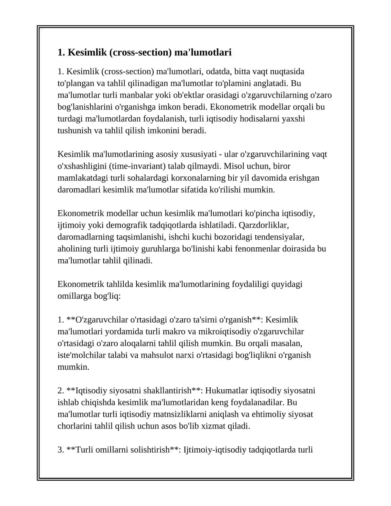 EKONAMETRIK MODELLARDA FOYDALANADIGAN MA'LUMOTLAR 3