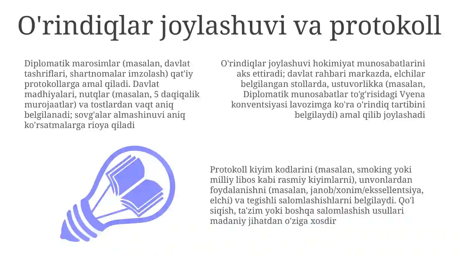 Diplomatik marosimlarning diplomatik protokol va xususiyatlari mavzusida prezentatsiya 3