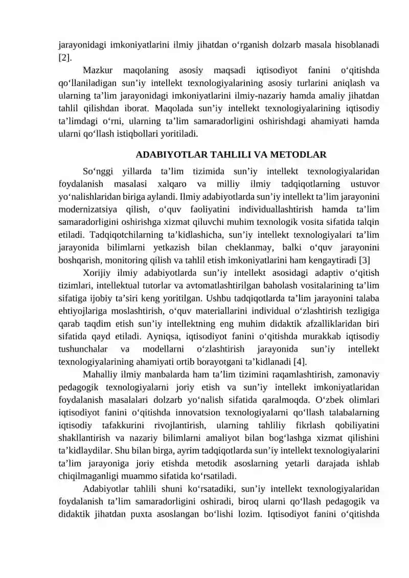 IQTISODIYOT FANINI O‘QITISHDA QO‘LLANILADIGAN SUN’IY INTELLEKT TEXNOLOGIYALARI TURLARI VA ULARNING IMKONIYATLARI 3