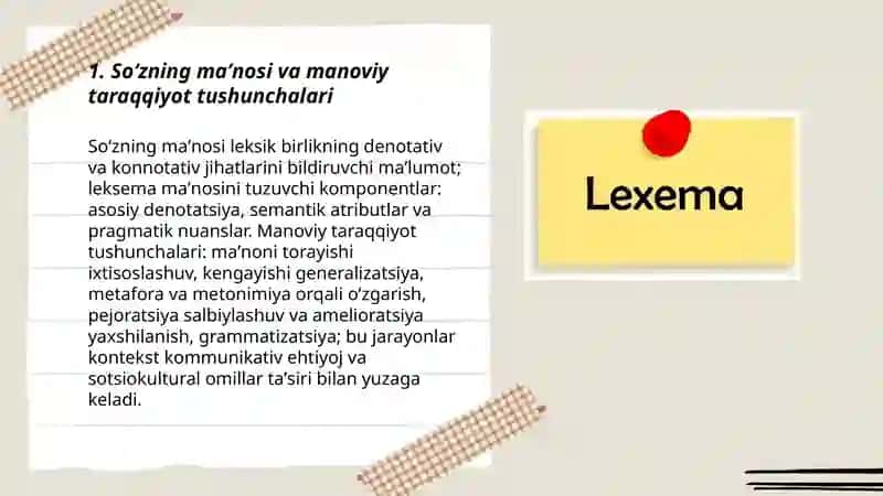 Soʻzning manoviy taraqqiyot. Leksema maʼnosining torayishi va kengayishi 3