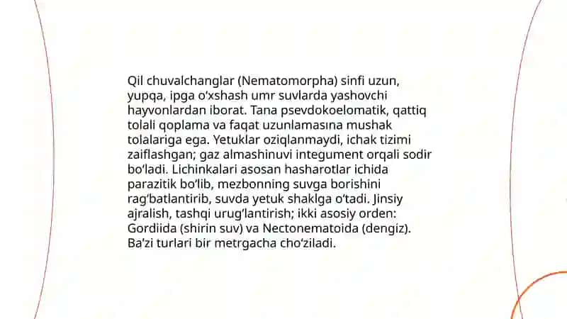 Qil chuvalchanglar (Nematomorpha)sinfi 3