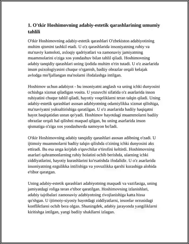 IJODKORNING ADABIY ESTETIK QARASHLARI.O'TKIR HOSHIMOVNING ADABIY TANQIDIY QARASHLARI 3