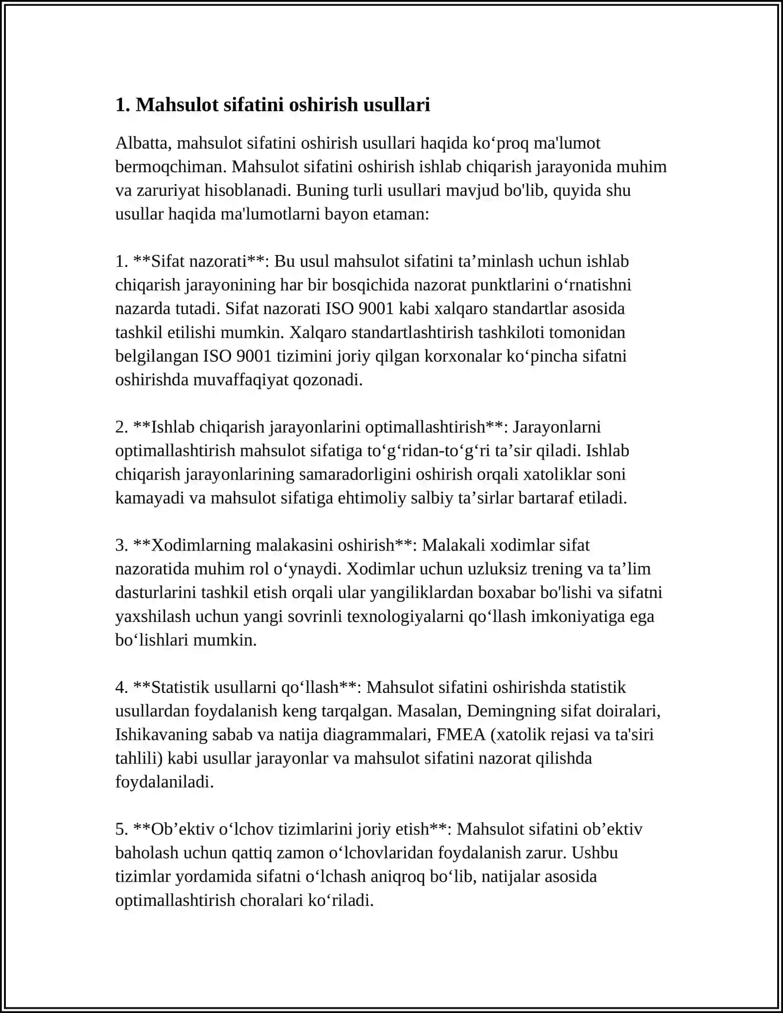 MAHSULOT SIFATINI TA'MINLOVEHI SABABIY MUNOSABATLAR. MAHSULOT SIFATINI TAHLIL GILISHNING TARKIBI 3