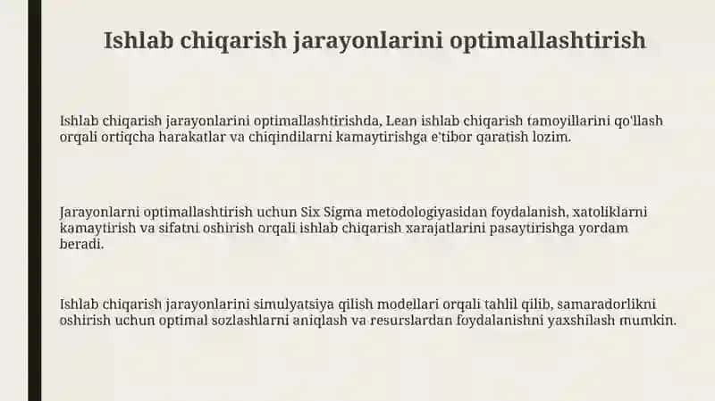Yetakchi tarmoq va sohalarda mahsulot ishlab chiqarish va xarajatlarni kamaytirish yoʻllari 3