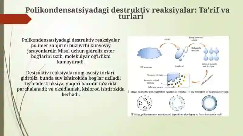 Polikondensatlanishdagi destruktiv reaksiyalar 3