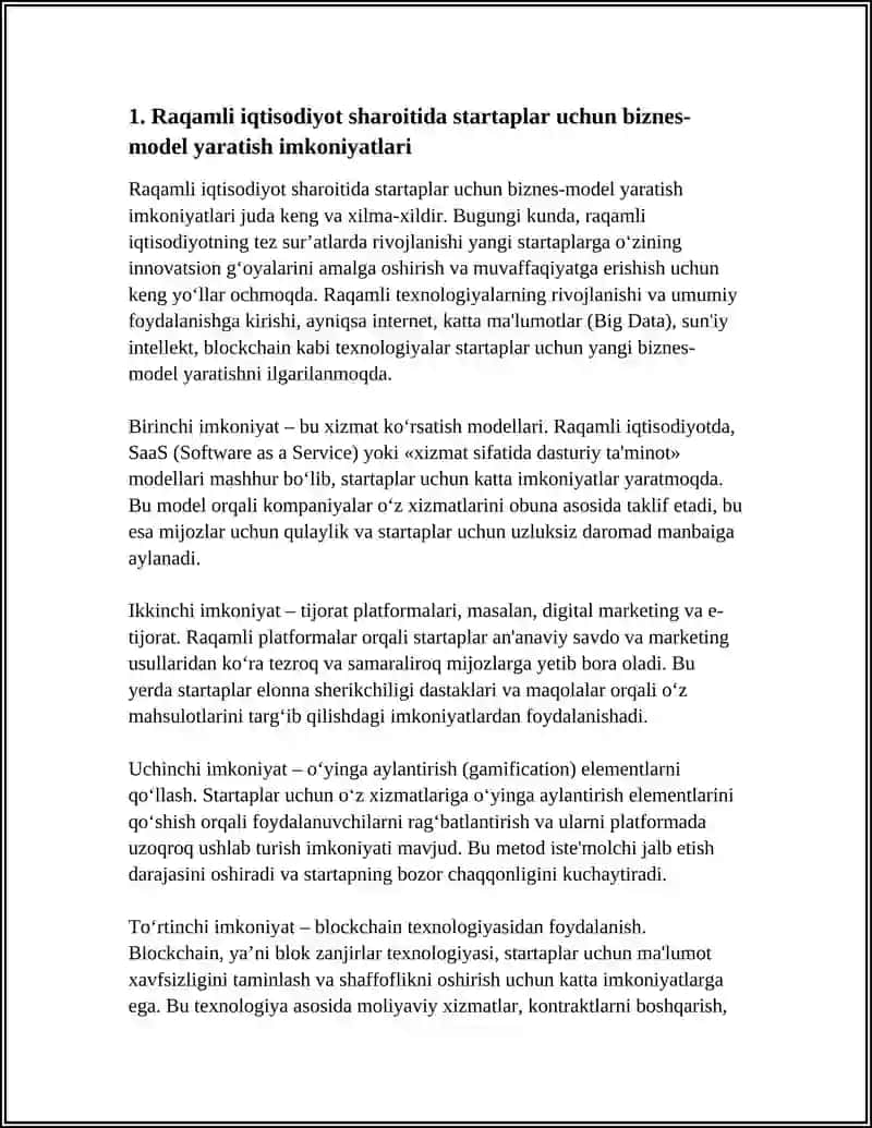 Raqamli iqtisodiyot sharoitida startaplar uchun biznes-model yaratish imkoniyatlari 3
