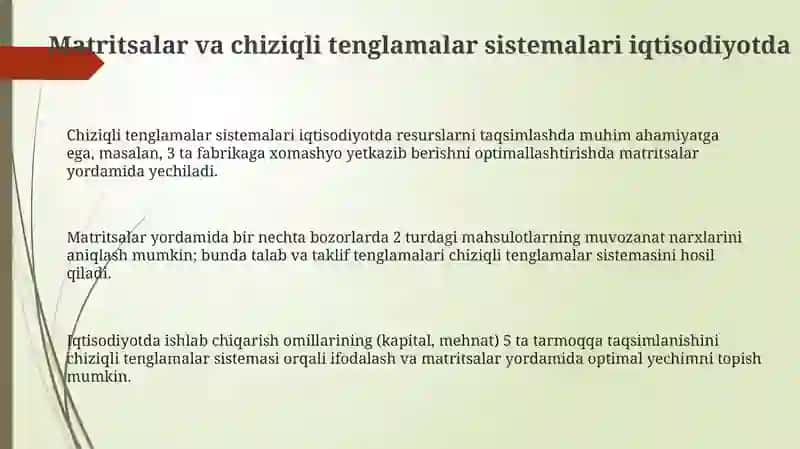 Matritsalar va chiziqli tenglamalar sistemalari iqtisodiyotda 3